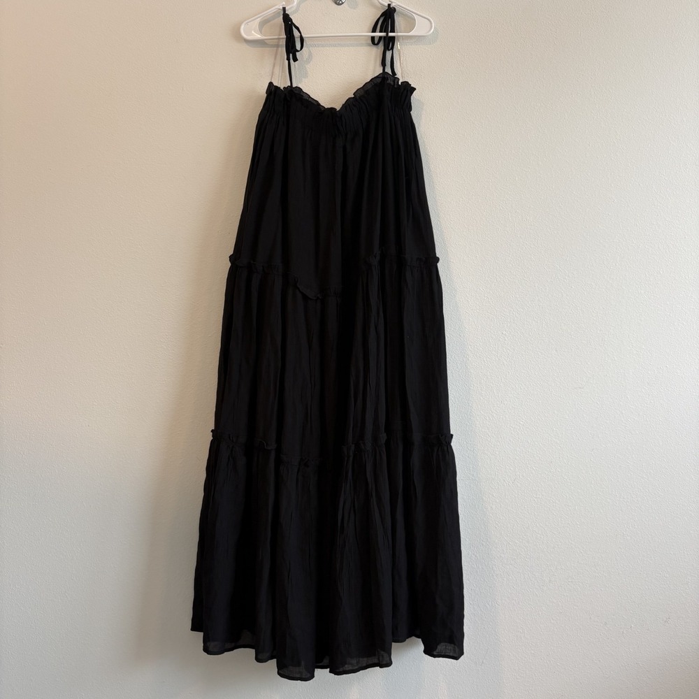 & Merci Dress Women L Black Maxi A Line Loose Boho Beach Tiered Whimsigoth